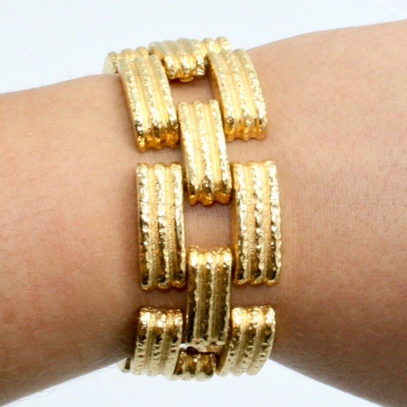 Vintage Graziano Chunky Square Gold Link Bracelet - Picture 2 of 5